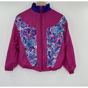 Ryson Girl’s 80’s 90’s Retro Windbreaker Track Jacket Magenta‎  Zip Size L 14/16